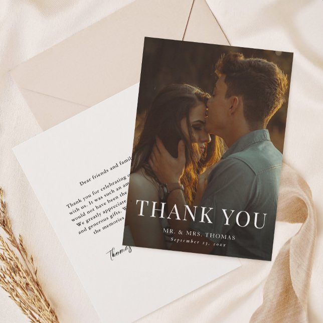 Eleganter Typ Minimale Foto Hochzeit Dankeskarte (Simple Type Overlay Photo Wedding Thank You Cards.)