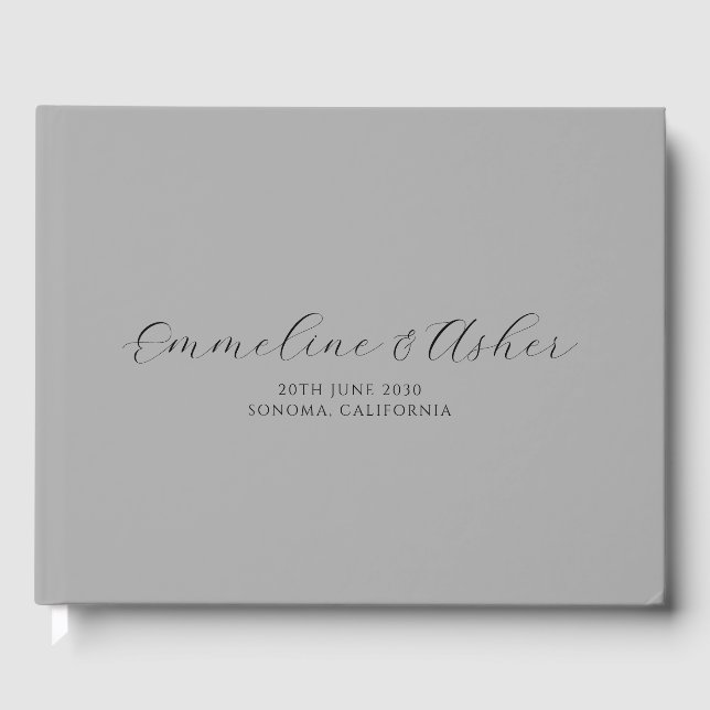 Eleganter Typ Script Serif Custom Gray Wedding Gästebuch (Vorderseite)
