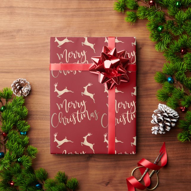 Eleganter Typografie Gold Frohe Weihnachtsreber Geschenkpapier (Feiertagsgeschenk)