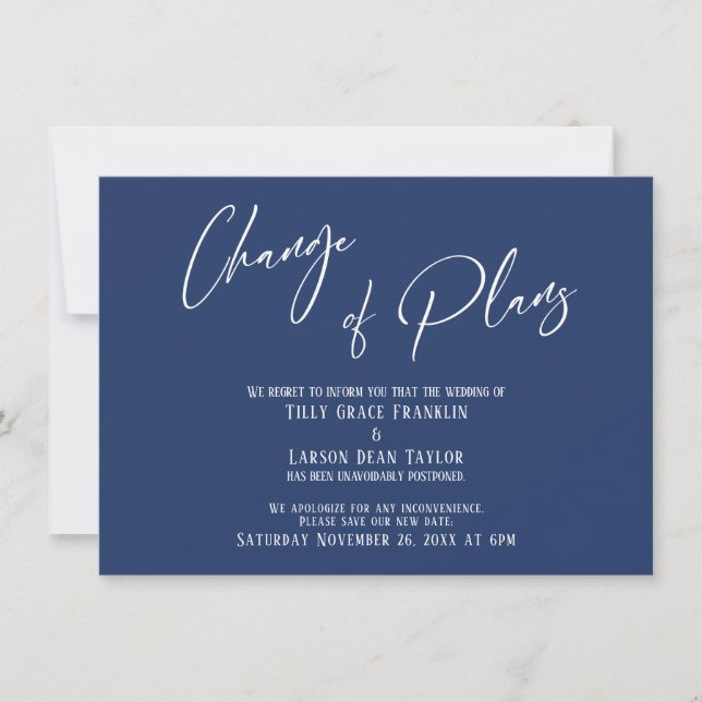 Eleganter Typografie-Wechsel von Plänen Navy Card Einladung (Vorderseite)