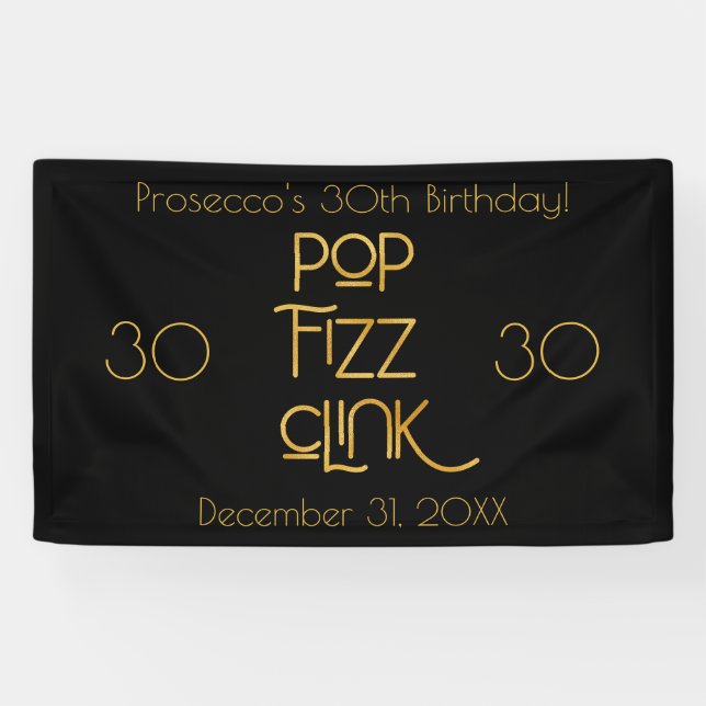 Eleganter Typografy Pop Fizz Clink Birthday Banner (Horizontal)