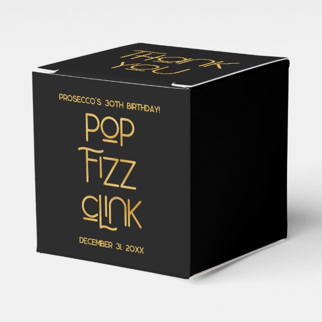 Eleganter Typografy Pop Fizz Clink Birthday Geschenkschachtel (Vorderseite)