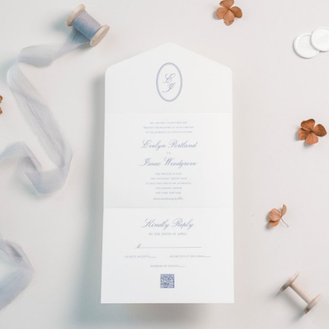 Eleganter UAWG Calligraphy Dusty Blue QR Code All In One Einladung (Von Creator hochgeladen)