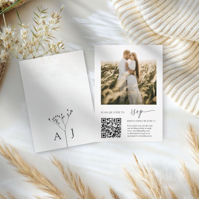 Eleganter UAWG QR-Code mit Foto-Hochzeit RSVP Karte (Von Creator hochgeladen)
