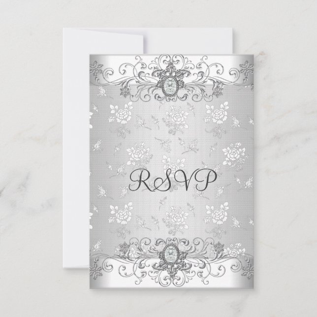 Eleganter UAWG Silver White Diamond Lace RSVP Karte (Vorderseite)