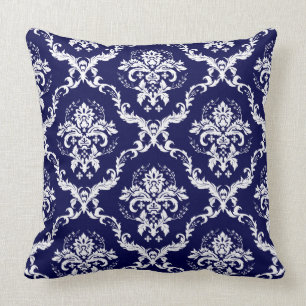 Eleganter umkehrbarer Marineblau und weißer Blumen Kissen