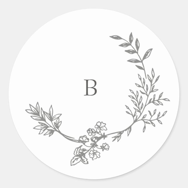 Eleganter Umschlag Schwarze Floral Monogramm Kranz Runder Aufkleber (Vorderseite)