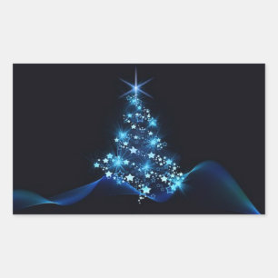 **ELEGANTER UND BLAUER BAUM FÜR** CHRISTMAS RECHTECKIGER AUFKLEBER