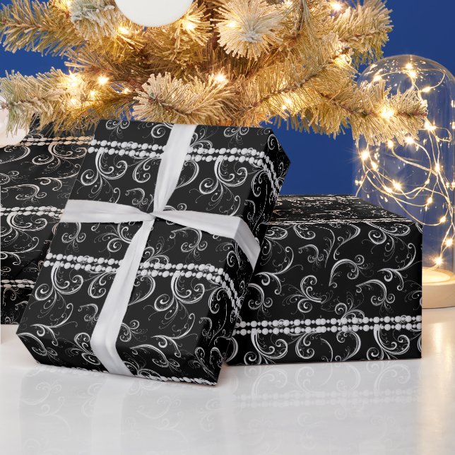 Eleganter und eleganter Damast mit White Diamonds  Geschenkpapier (Feiertage)