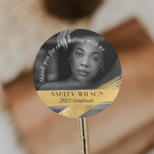 Eleganter und Minimal Gold Foto Abschluss Runder Aufkleber