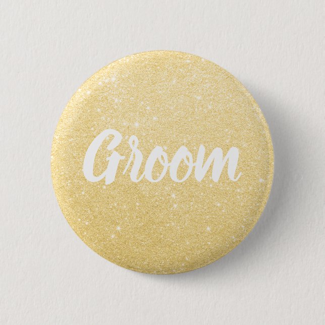 Eleganter und moderner Glitzer Bräutigam Hochzeit Button (Vorderseite)