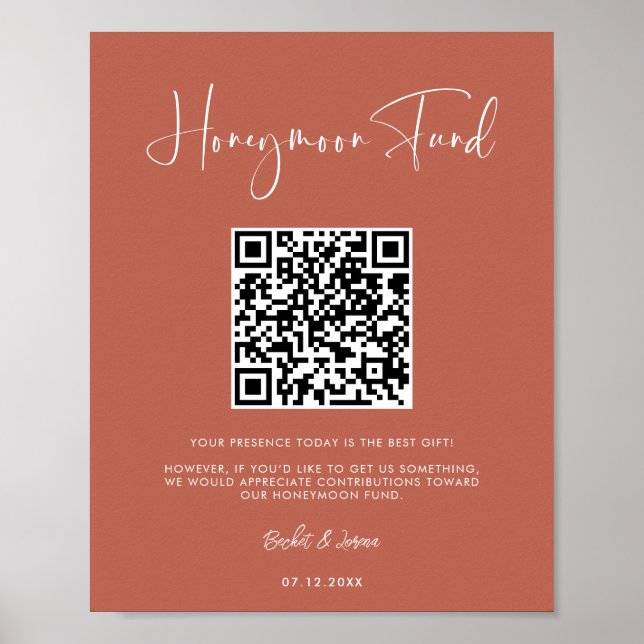 Eleganter und moderner Terracotta Honeymoon Fund Q Poster (Vorne)