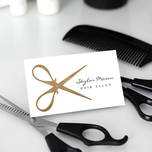 Eleganter und Vintager Salon mit Goldschere-Logo Visitenkarte (Von Creator hochgeladen)