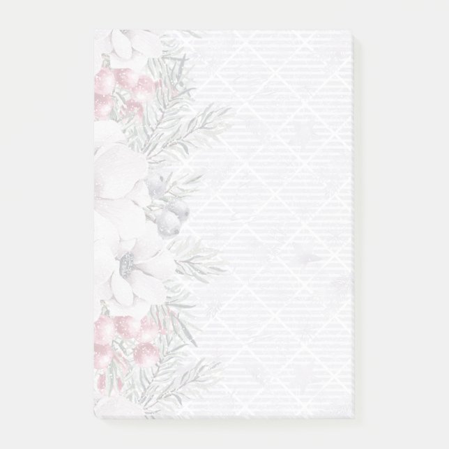 Eleganter Urlaub Floral Berry Weißes Weihnachtsfes Post-it Klebezettel (Vorderseite)