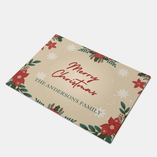 Eleganter Urlaub Frohe Weihnachten Rot Grün Weiß Fußmatte (Schrägansicht)