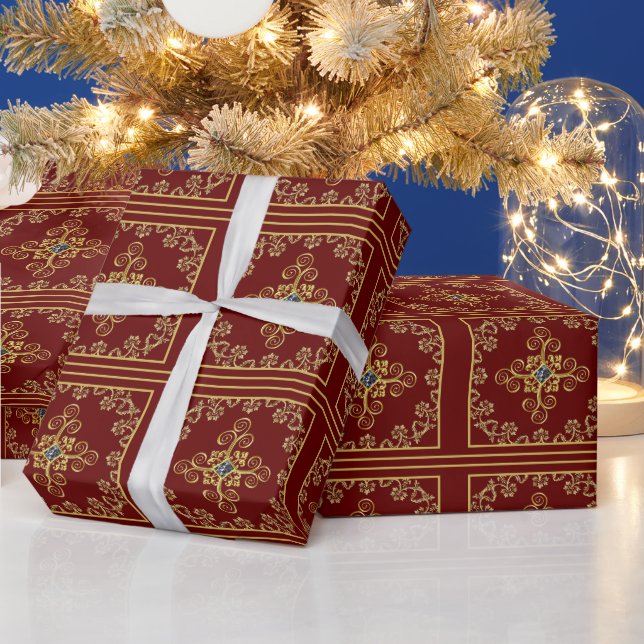 Eleganter Urlaub Rot und Gold Geschenkpapier (Feiertage)