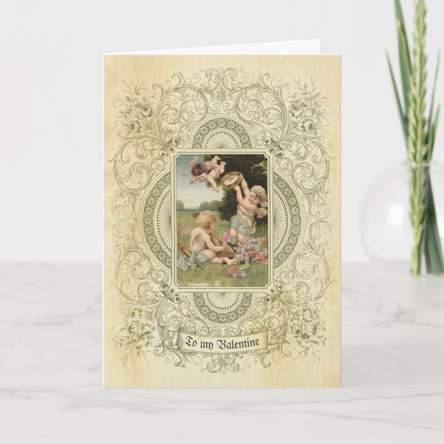 Eleganter Valentinstag Cherub Vintag Angel Verzier Karte (Vorderseite)