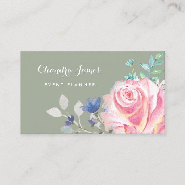 Eleganter Veranstaltungsplaner mit schöner Rose Visitenkarte (Vorderseite)