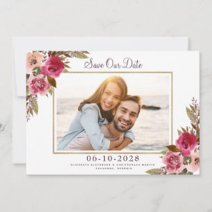 Eleganter Verlobter Foto-Blumengoldrahmen Save The Date