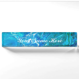 Eleganter verrückter Spitze-Achat 2 - blaues Aqua Namensplakette
