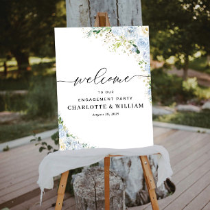 Eleganter verstaubter blauer Blumen Verlobungsfeie Poster