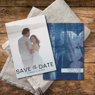 Eleganter verstaubter blauer Botanica- und Foto-Sa Save The Date