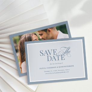 Eleganter verstaubter blauer Foto Klassischer Lu Save The Date