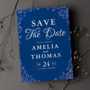 Eleganter verstaubter französischer blauer Vintage Save The Date