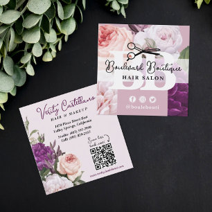 Eleganter verstaubter Mauve-Blumen-Friseur-Stylist Quadratische Visitenkarte
