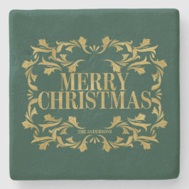 Eleganter Verziert Gold Frohe Weihnachts-Marmor-Un Steinuntersetzer