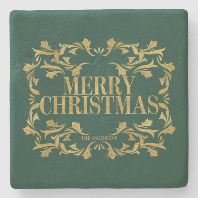 Eleganter Verziert Gold Frohe Weihnachts-Marmor-Un Steinuntersetzer (Vorderseite)