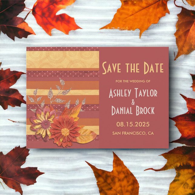 Eleganter Verzierter Glitzer Stilvolle Boho Floral Save The Date (Von Creator hochgeladen)