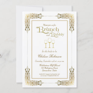 Eleganter Verzierter Goldbrunch und Bubbly Einladung