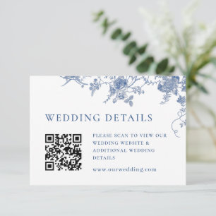 Eleganter Viktorianischer Blue Floral QR-Code Deta Begleitkarte