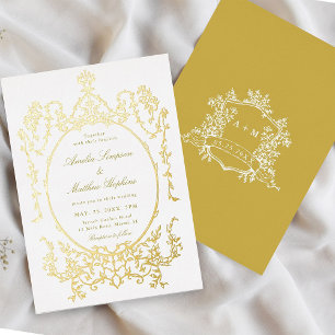 Eleganter Viktorianischer Blumenrahmen Hochzeit Go Folieneinladung