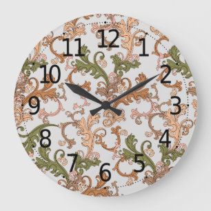 Eleganter viktorianischer Boho-Blätterhintergrund Große Wanduhr