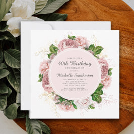Eleganter Vintag Blush Pink Floral 40. Geburtstag Einladung