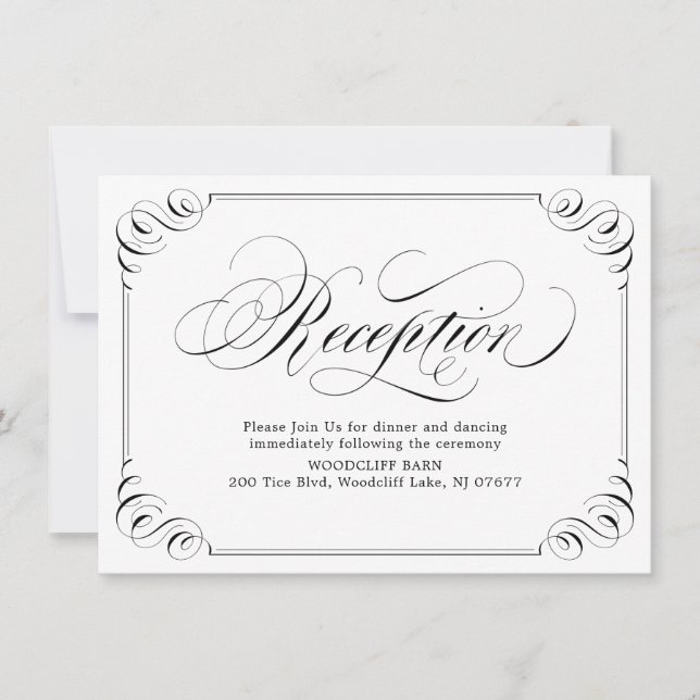 Eleganter Vintag geblüht Kalligraphie-Empfang Einladung (Vorderseite)