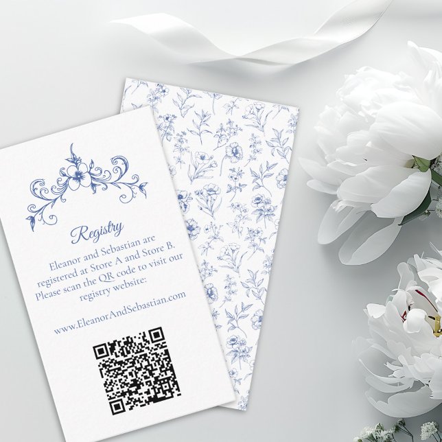 Eleganter Vintag-Romance-Blue-QR-Code Begleitkarte (Von Creator hochgeladen)