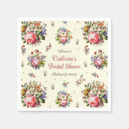 Eleganter Vintag rosa Rosen Blumenmuster Creme Serviette