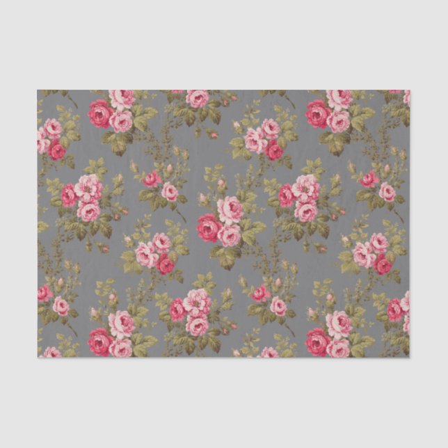 Eleganter Vintag rosa Rosen-grauer Hintergrund Seidenpapier (Vorderseite)