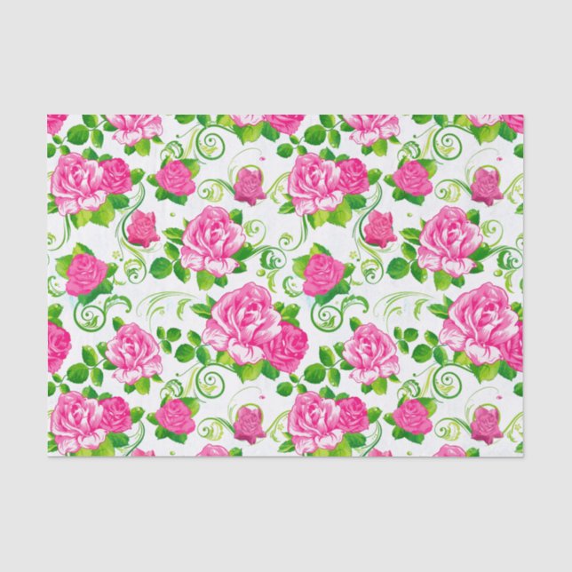 Eleganter Vintag rosa Rosen Weißer Hintergrund Seidenpapier (Vorderseite)