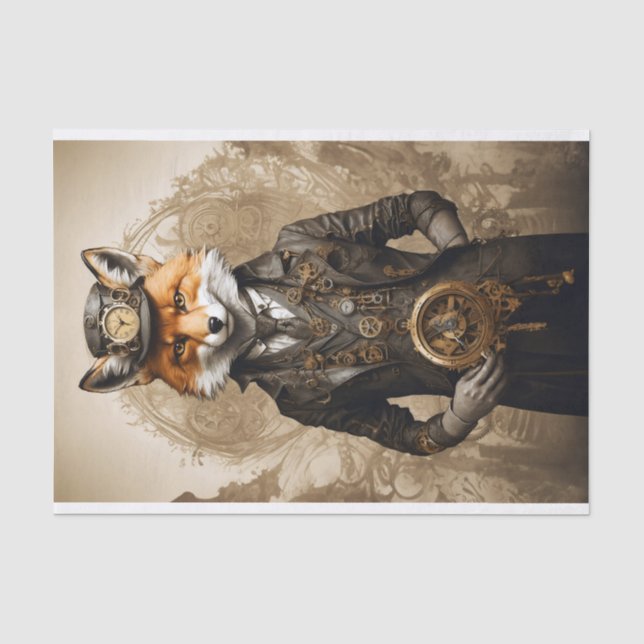 Eleganter Vintag Steampunk Fox Seidenpapier (Vorderseite)