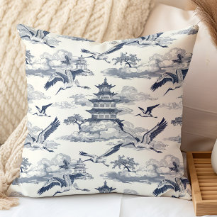 Eleganter Vintage-Blauer Kran und chinesischer Tem Kissen