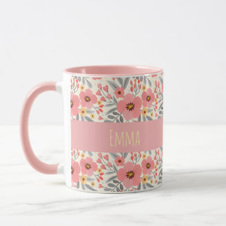 Eleganter Vintage-Blumen-Personalisierter Name Tasse