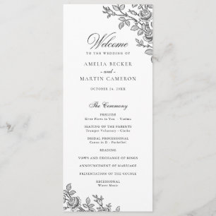 Eleganter Vintage-Blumenrahmen Schwarz-Weiß-Hochze Programm