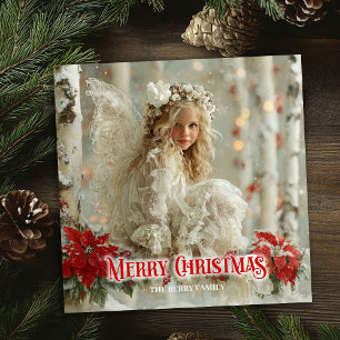 Eleganter Vintage-Engel rote Poinsettien klassisch Feiertagskarte