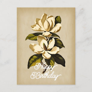 Eleganter Vintage-Magnolienblüten-Geburtstag Postkarte
