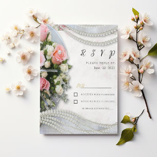 Eleganter Vintage-Stil rosa weiße Rose Perl RSVP Einladung