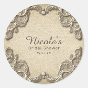 Eleganter Vintage Südlicher Charme Jute Spitze Hoc Runder Aufkleber